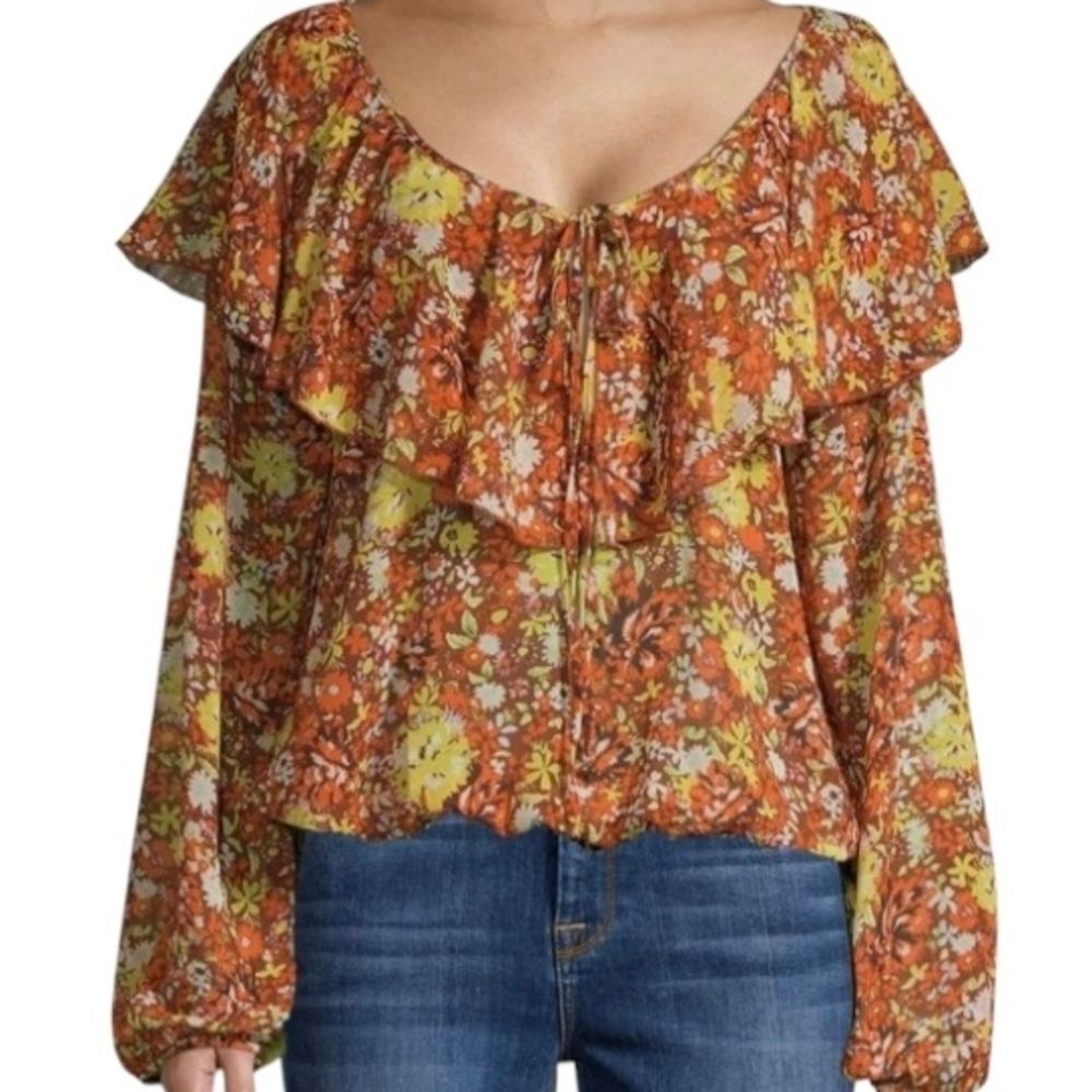 Free People Say It To Me Flutter Sleeve Bodysuit Flowy Boho Red Sienna SZ Large